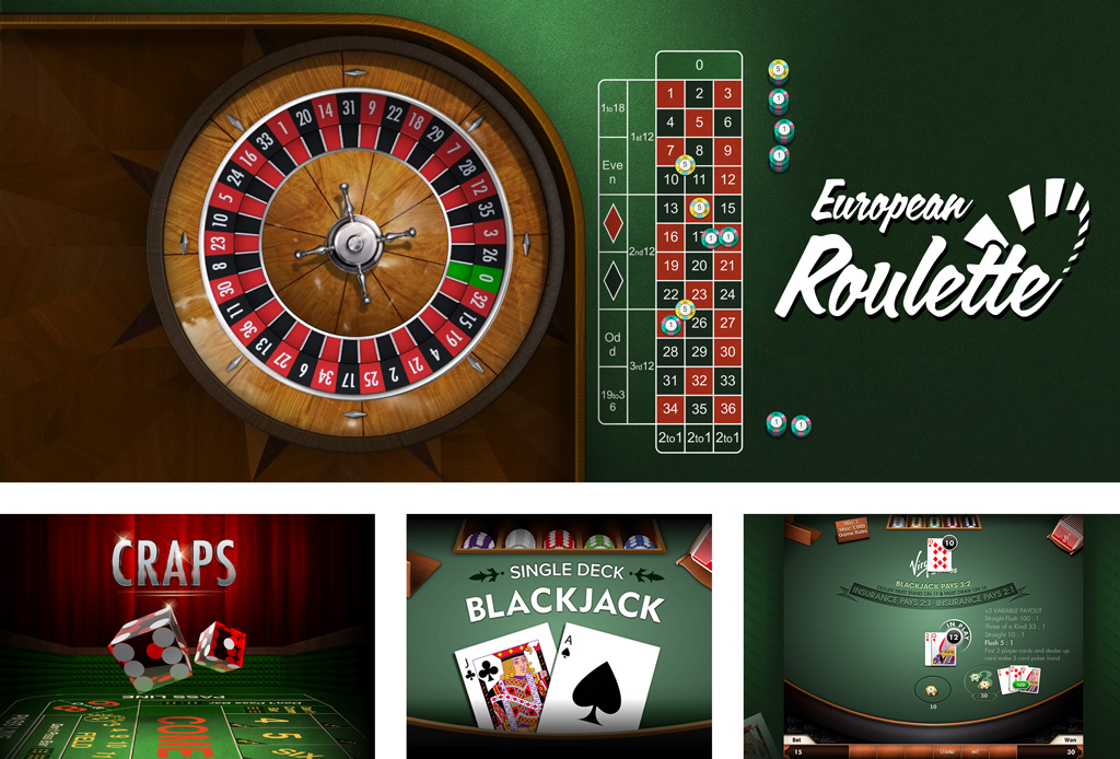European Roulette, Craps, Single Deck Blackjack, Casino Apps